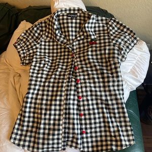 Sourpuss checkers and cherry button up shirt